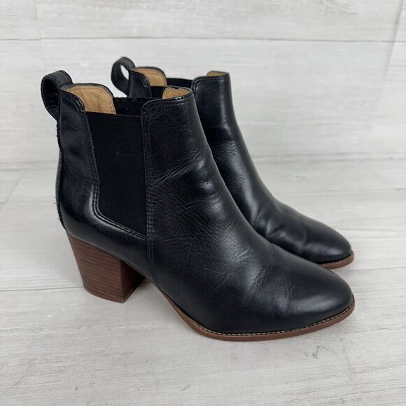 Madewell The Regan Ankle Boots Women 8 Black Leather Block Heel Chelsea‎ Bootie - Picture 12 of 14